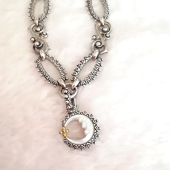 18" BARBARA BIXBY SIGNATURE STERLING SILVER AND 18k GOLD FLOWER TOGGLE NECKLACE - Picture 6 of 10